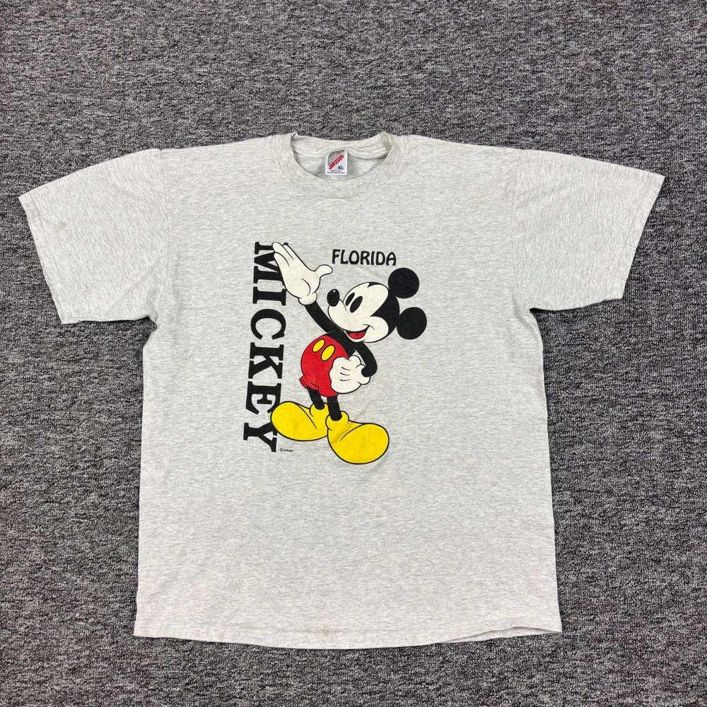 Vintage 90s Jerzees Disney Mickey Mouse Florida Grey Graphic T-Shirt Mens XL 80s